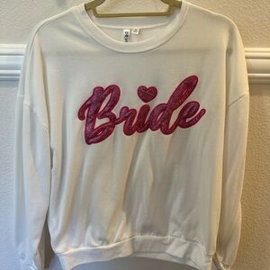 David’s Bridal White 'Bride' Barbie Script Pullover